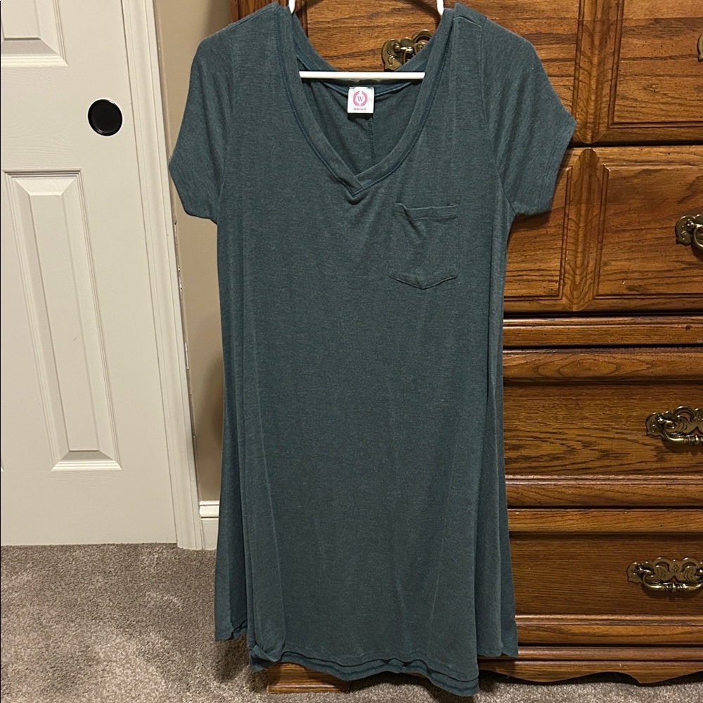 Teal V-Neck T-Shirt Dress